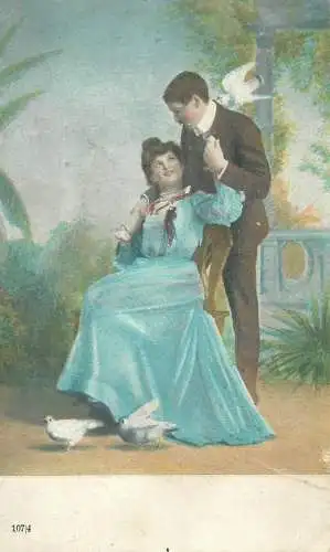 Post card elegance romance couple lovers gallant courting