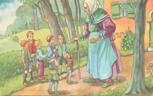 Postcard Tom Thumb fairy tale illustration