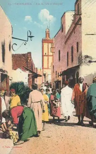 Postcard Morocco Casablanca Rue de Sale et Mosque ethnic types and scenes
