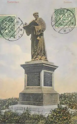 Postcard Netherlands Rotterdam Erasmus statue