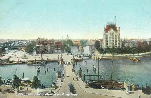 Postcard Netherlands Rotterdam Leeuwenbrug en Witte huis