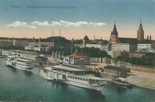 Postcard Germany Mainz Rhienansicht mit Stadthalle und Dom