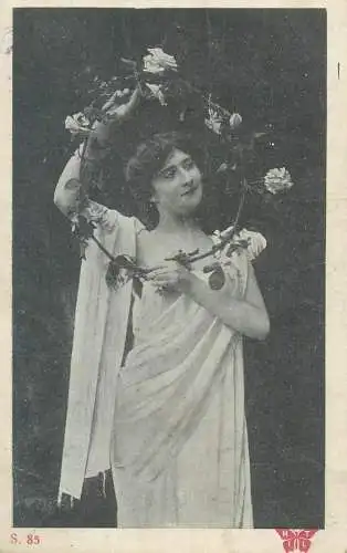 Postcard woman in toga and flower