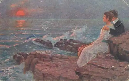Postcard couples on cliffs beachfront