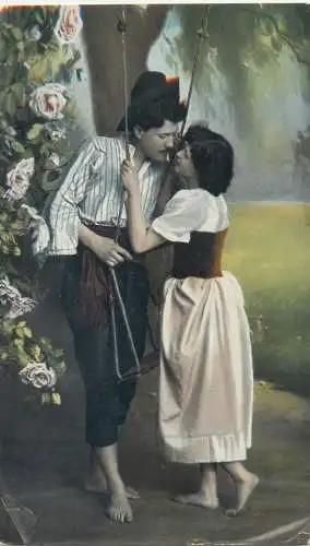 Postcard Couples swing flowers