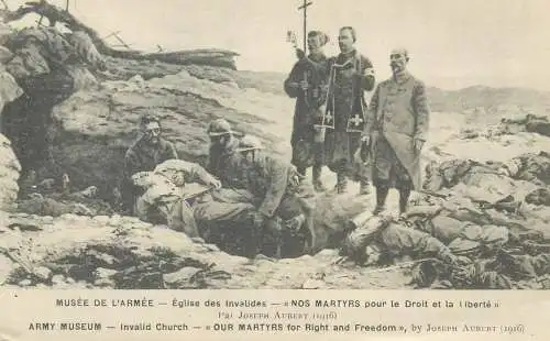 Postcard war Musee de l'Armee Eglise des Invalides painting Joseph Aubert 1916 priest soldiers