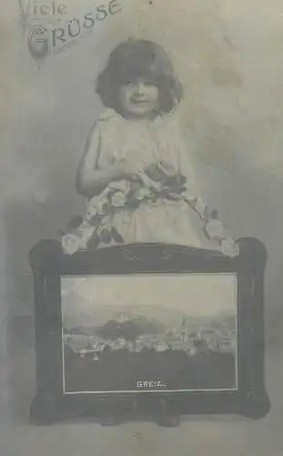 Viele grusse Post card little girl photo