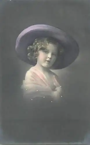 Post card elegant beautiful young girl fancy hat