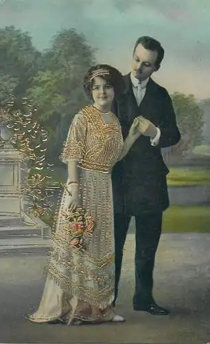 Postcard elegance glamour lovers couple gallant courting