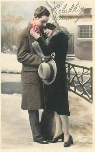 New Years greetings Post card lovers couple elegance glamour