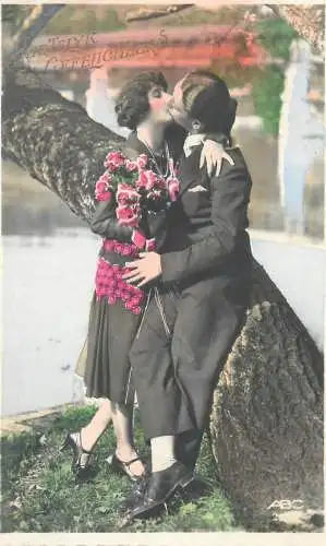 Post card elegance lovers couple romantic kiss
