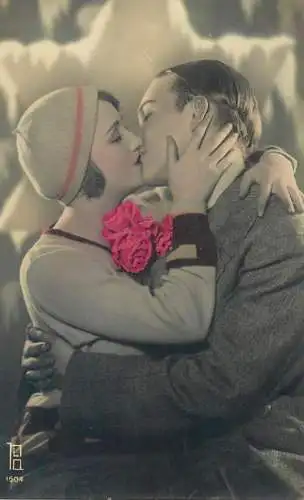 Postcard elegance lovers couple romantic kiss