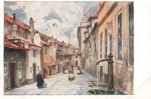 Postcard Czech Republic Prague Zlata ulicka painting