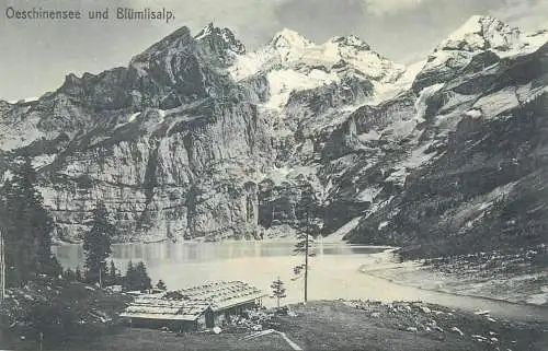 Postcard Switzerland Oeschinensee und Blumlisalp picturesque mountain scenery