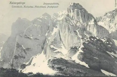 Postcard Austria Kaisergebirge Stripsenjochhutte, Totenkirchl, Karlspitze, Fleischbank, Predigtsthul detail aspect