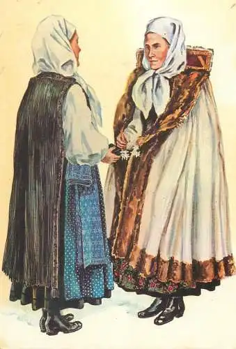 Postcard Romania vedere costume populare taranci din Slimnic pictura de Juliana Fabritius Dancu