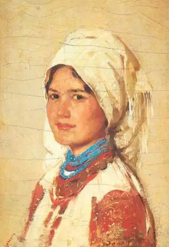 Postcard Romania vedere costume populare Taranca din Muscel pictura de N. Grigorescu