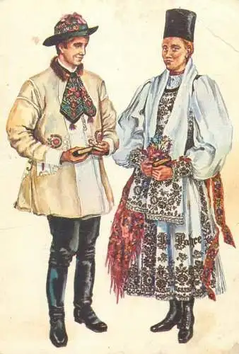 Postcard Romania vedere costume populare din Garbova pictura de Juliana Fabritius Dancu