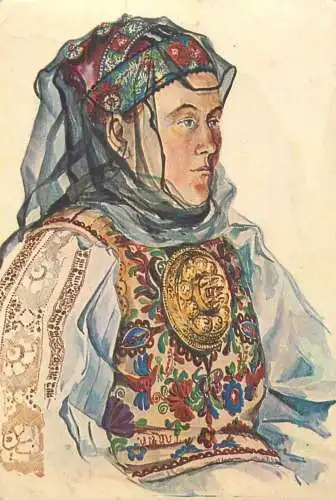 Postcard Romania vedere costume populare din Zagar Mures pictura de Juliana Fabritius Dancu