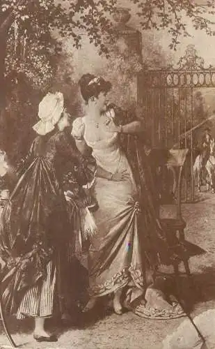 Fine art vintage postcard glamour elegant lady scene
