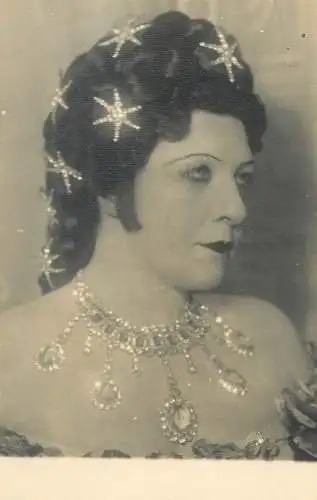 Fancy vintage real photo postcard glamor coiffure make-up woman  jewelry necklace