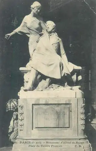 Postcard France Paris Monument d'Alfred de Musset Place du Theatre Francais