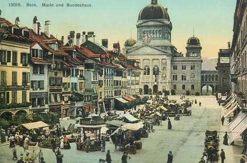 Postcard Switzerland Bern Markt und Bundeshaus