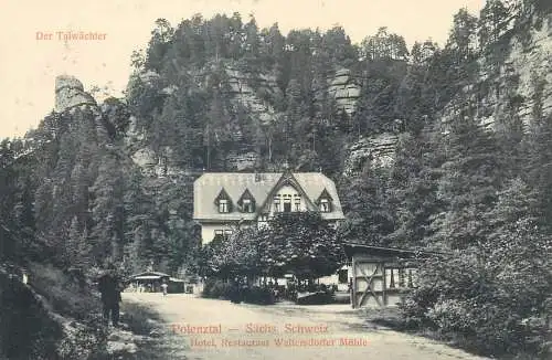 Postcard Switzerland Sachsische Schweiz Polenztal Der Talwachter Hotel Restaurant Waltersdorfer Muhle