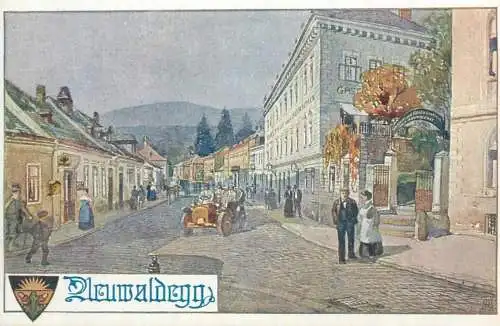 Postcard Austria Vienna street view vintage car illustration