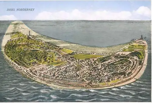 Postcard Germany Norseebad Insel Norderney aerial view illustration