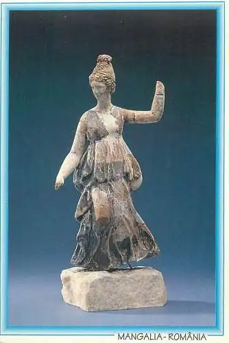 Postcard Romania vedere Mangalia muzeu de arheologie Callatis statueta Tanagra