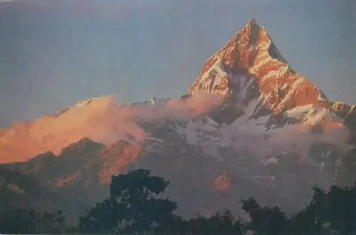 Postcard Nepal Pokhara peak of Machhapuchhare