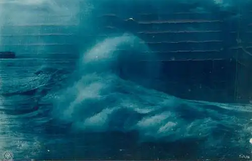 Post card stormy rough sea nocturnal view