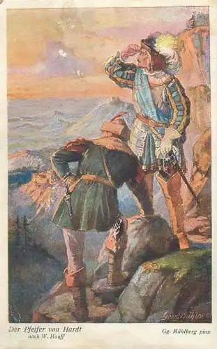 Post card Der Pfeifer von Hardt nach Wilhelm Hauff Georg Muhlberg pinx