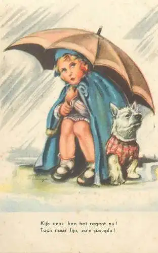 Post card rainy day funny comic illustration