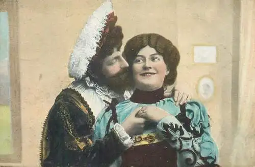 Post card charming elegant romantic lovers couple gallant courting