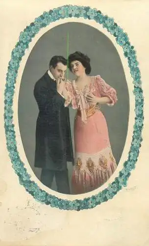 Postcard charming elegant romantic lovers couple