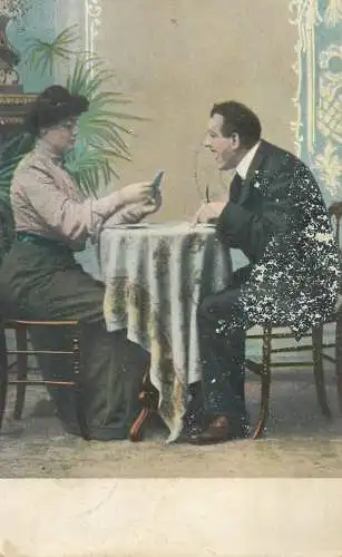 Postcard couple fight illustration