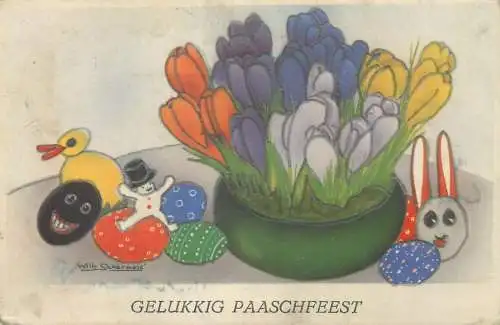 Easter greetings Postcard Willy Schermele signed illustration
