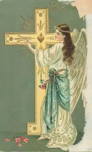 Postcard Angel and Crucifix illustration