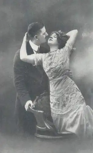 Post card charming romantic lovers couple elegant costumes