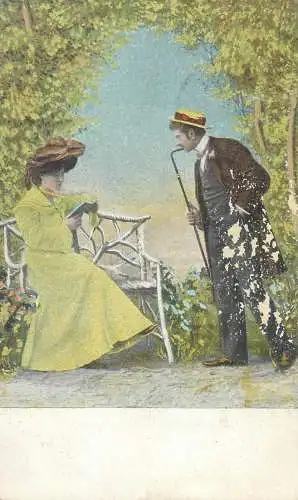 Postcard charm elegance romance gallantry lovers couple