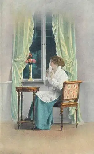 Postcard elegant lady with letter illustration