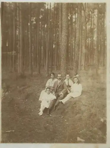 Postcard family group picture parents and children photo forest outdoor scenery