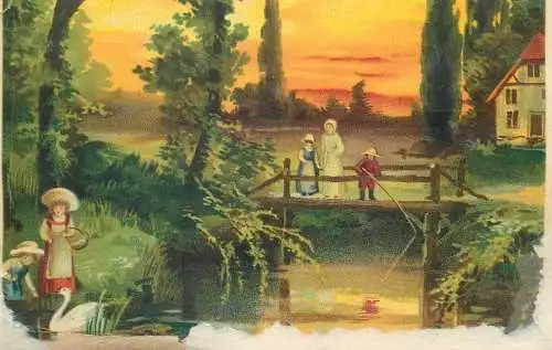 Postcard types and scenes picturesque countryside scenery illustration