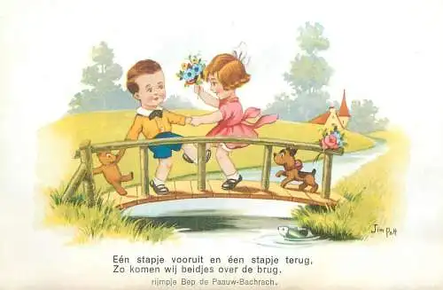 Children types illustration Jim Patt signed Postcard