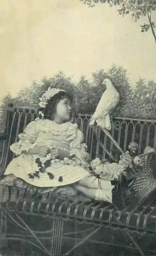 Postcard children types young flower girl typical vintage costume pigeon