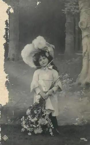 Netherlands Postcard children types young girl with flower bouquet fancy hat typical historical costume