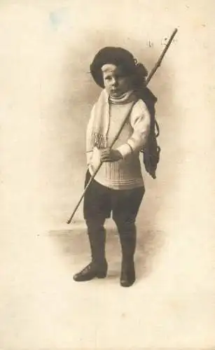 Postcard children types young boy leaving home