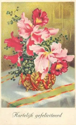 Dutch Post card basket floral arrangement Heartfelt greetings